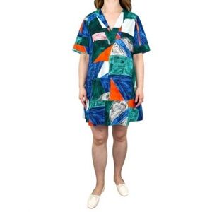 Hunter Bell Mason Mosaic Abstract Geo Print Cotton Shift Dress – Size M